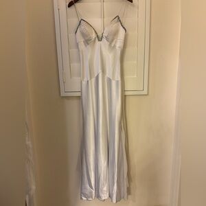 Sleek White Maxi Dress with Silver Accents